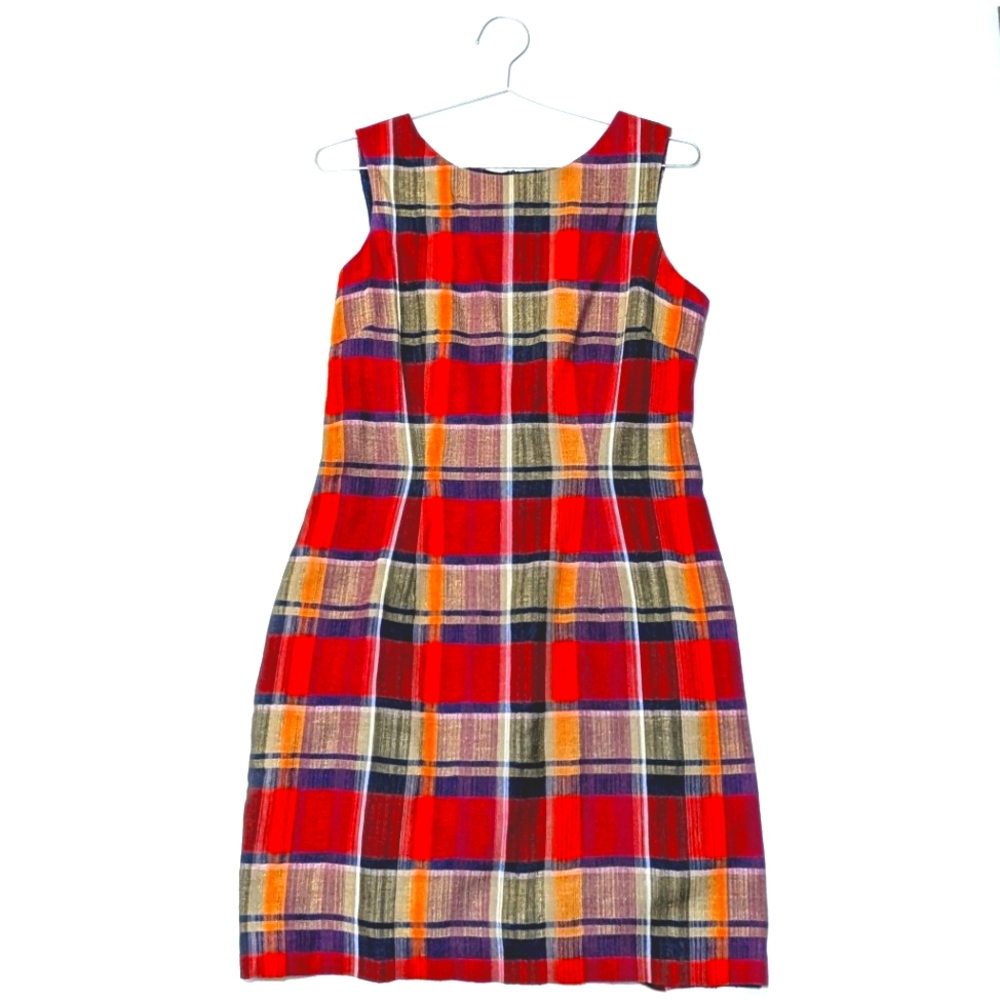 Vintage | Plaid | Sleeveless Dress | Above Knee  Multicolor | High neck | Retro